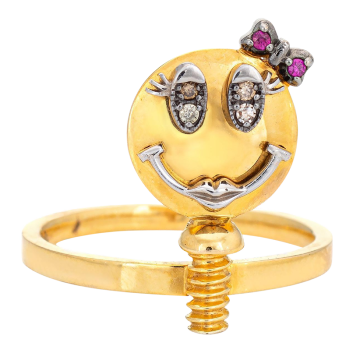 sally sohn happy face ring diamond ruby sz 525 estate fine signed jewelry 4521