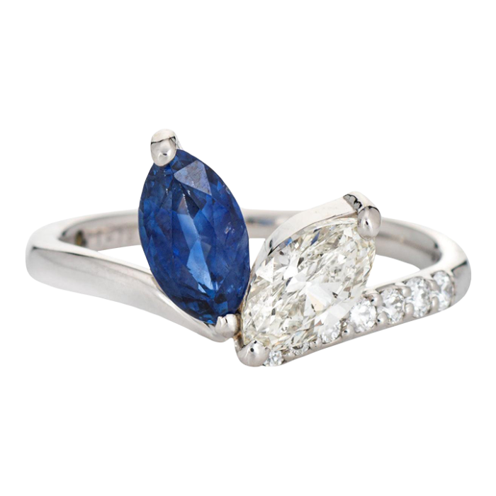 sapphire diamond ring moi et toi platinum sz 6 marquise engagement jewelry 1581