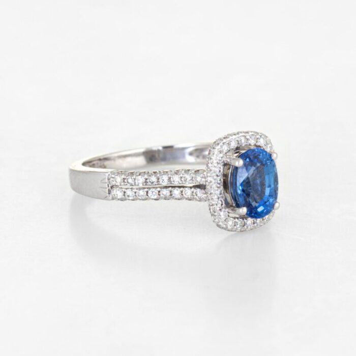 sapphire diamond ring square halo estate 14k white gold gemstone engagement 4153