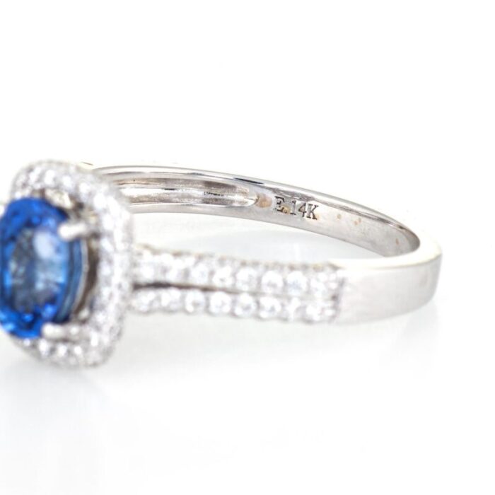 sapphire diamond ring square halo estate 14k white gold gemstone engagement 5956