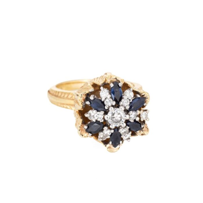 sapphire diamond tulip ring vintage 18k yellow gold stacking band sz 575 4910