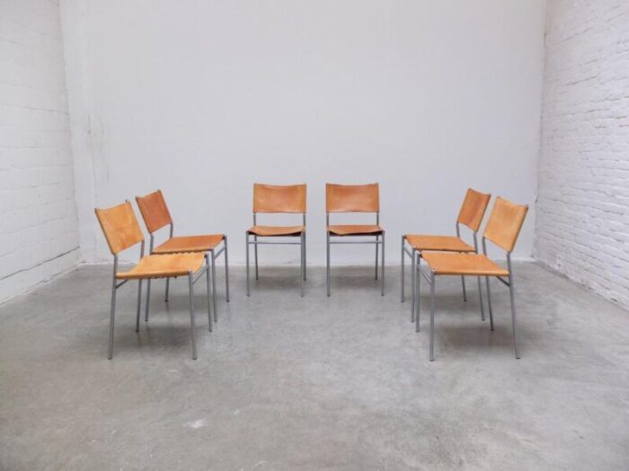 se06 chairs in natural leather by martin visser for t spectrum 1967 set of 6 0054