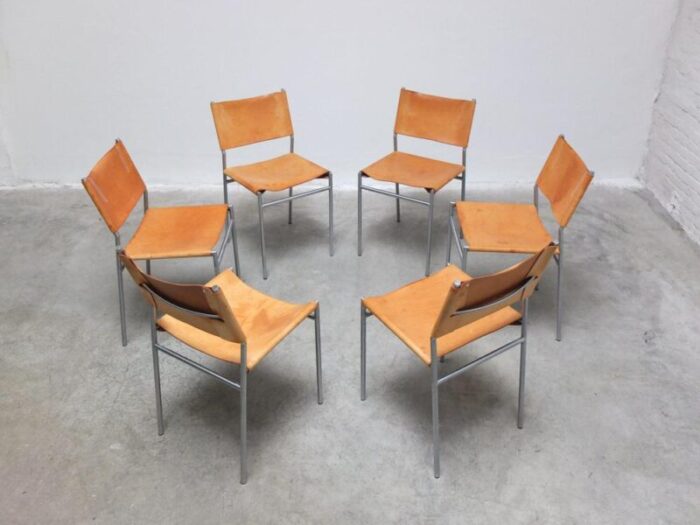 se06 chairs in natural leather by martin visser for t spectrum 1967 set of 6 0838