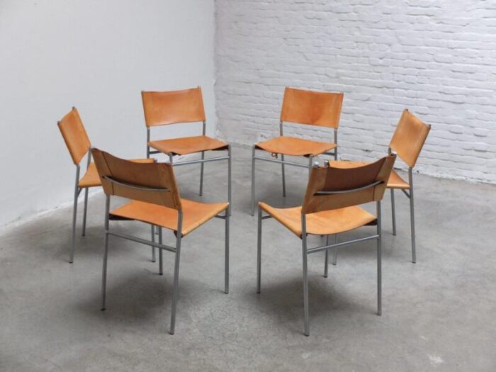 se06 chairs in natural leather by martin visser for t spectrum 1967 set of 6 2058