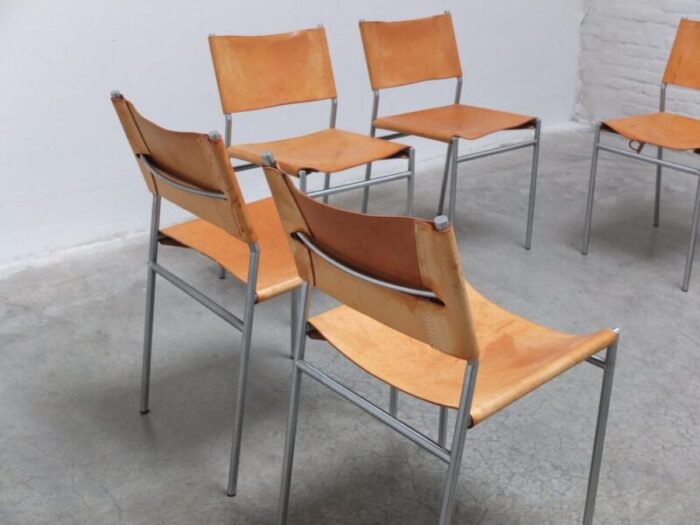 se06 chairs in natural leather by martin visser for t spectrum 1967 set of 6 4369