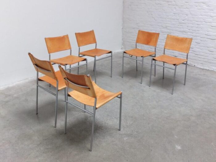 se06 chairs in natural leather by martin visser for t spectrum 1967 set of 6 8107