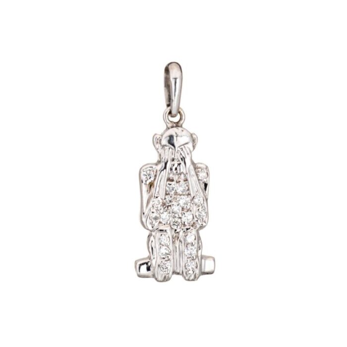 see no evil monkey charm diamond vintage 18k white gold pendant fine jewelry 5320