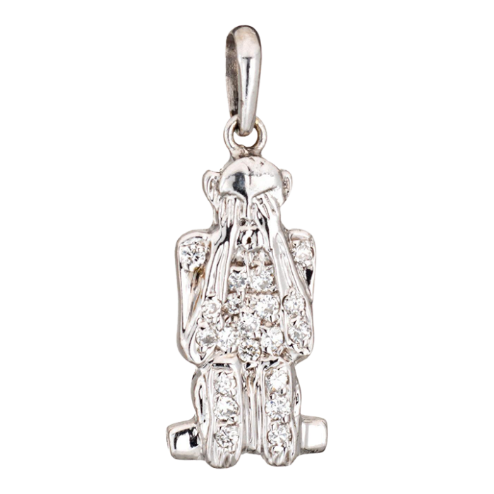 see no evil monkey charm diamond vintage 18k white gold pendant fine jewelry 5494