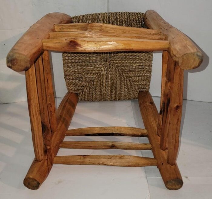 set of 4 hand carved stools w hand woven sea grass seats 8515