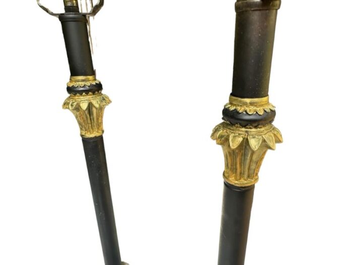 set two 1824 antique french lamps in black gold neoclassical candlestick black and gold 0800