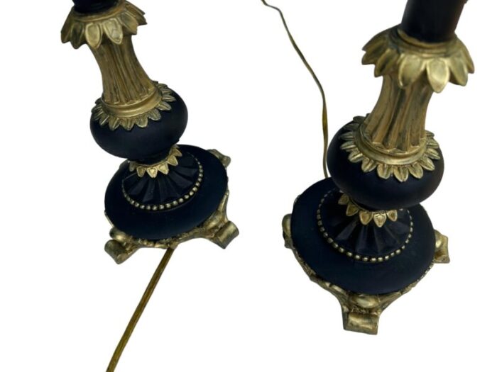 set two 1824 antique french lamps in black gold neoclassical candlestick black and gold 5079