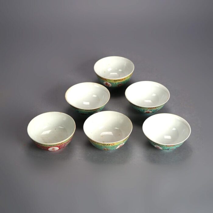 six antique chinese porcelain enamel decorated rice bowls c1910 2693