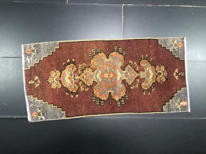 small turkish handmade brown wool rug 1960s 1