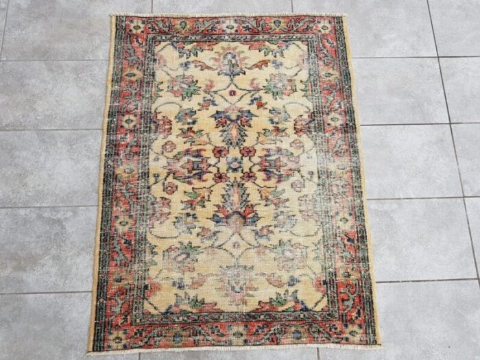 small vintage oushak wool rug 1960s 3