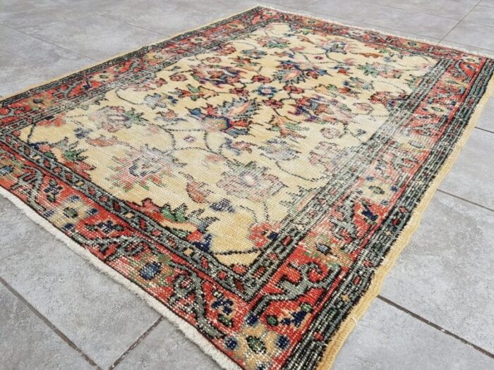 small vintage oushak wool rug 1960s 4