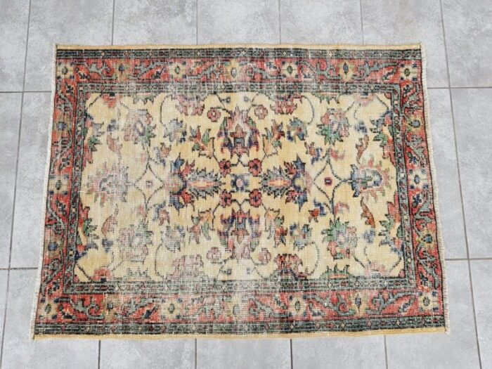 small vintage oushak wool rug 1960s 8