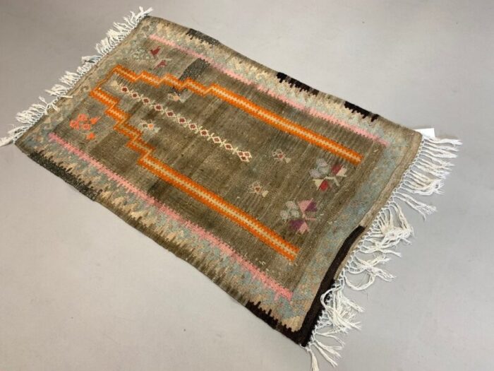 small vintage turkish beige brown and orange wool kilim rug 1960s 3