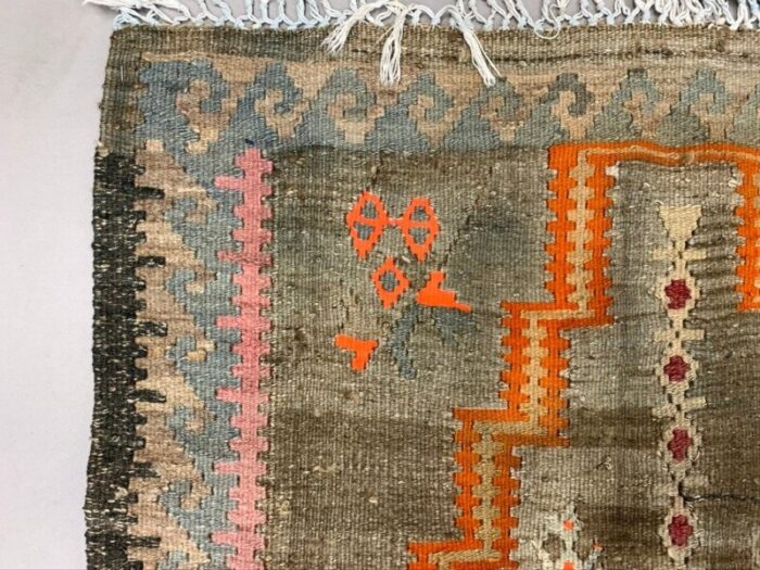 small vintage turkish beige brown and orange wool kilim rug 1960s 6