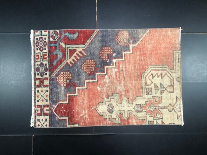 small vintage turkish handmade wool rug 1960s 1 7