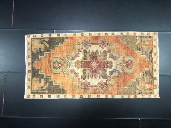 small vintage turkish handmade wool rug 1960s 1 9