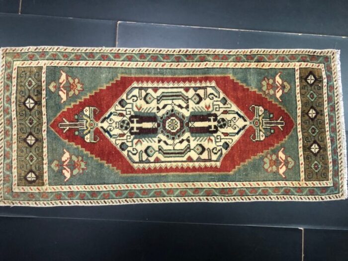 small vintage turkish handmade wool rug 1960s 4 6