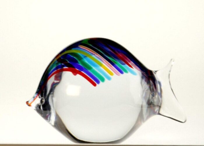 solid glass fish with rainbow rods by livio seguso for bisazza 1993 6