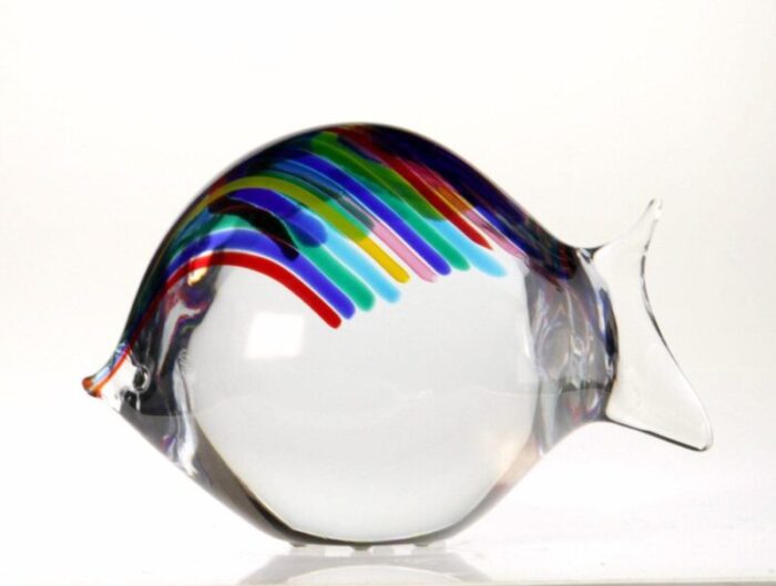 solid glass fish with rainbow rods by livio seguso for bisazza 1993 8