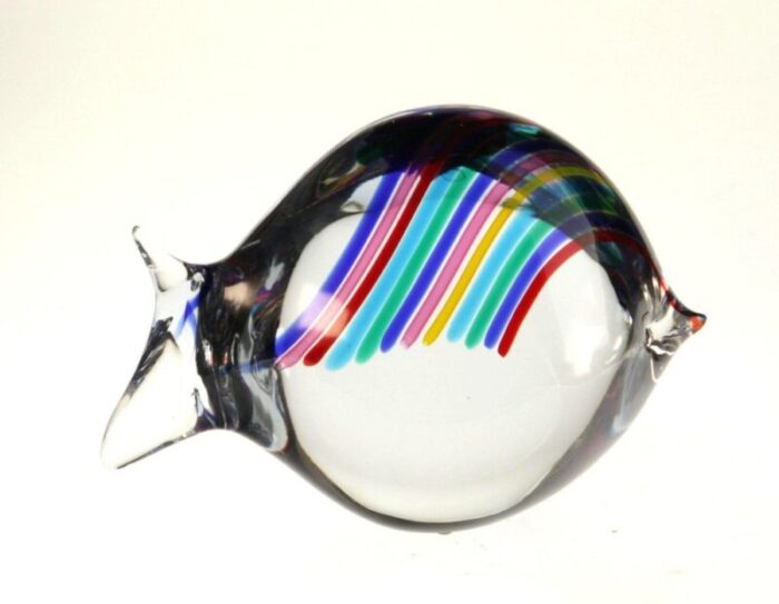 solid glass fish with rainbow rods by livio seguso for bisazza 1993 9