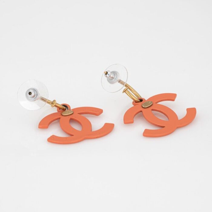 spring 2003 chanel cc logo earrings orange resin vintage jewelry 2031