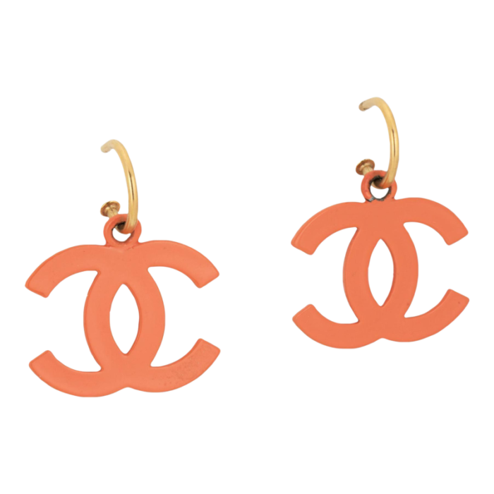 spring 2003 chanel cc logo earrings orange resin vintage jewelry 5517