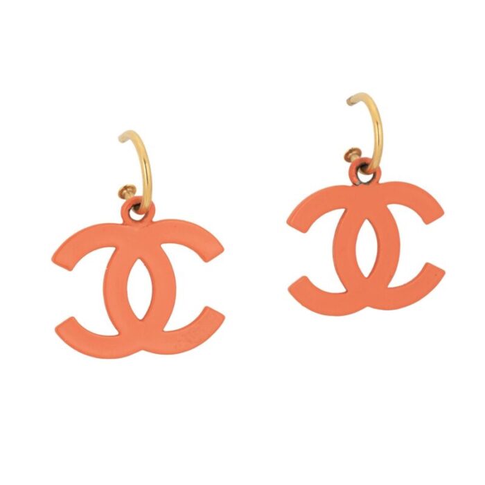 spring 2003 chanel cc logo earrings orange resin vintage jewelry 6793