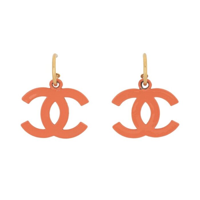 spring 2003 chanel cc logo earrings orange resin vintage jewelry 8044