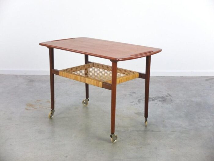 teak serving trolley in the style of johannes andersen 1960s 2246