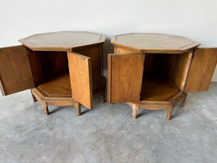 thomasville horizon mid century stone top octagon end tables nightstands a pair 2063