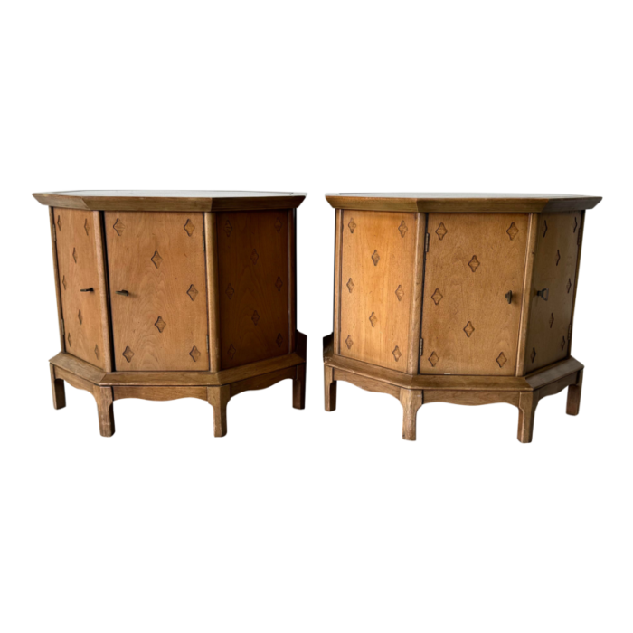 thomasville horizon mid century stone top octagon end tables nightstands a pair 5972