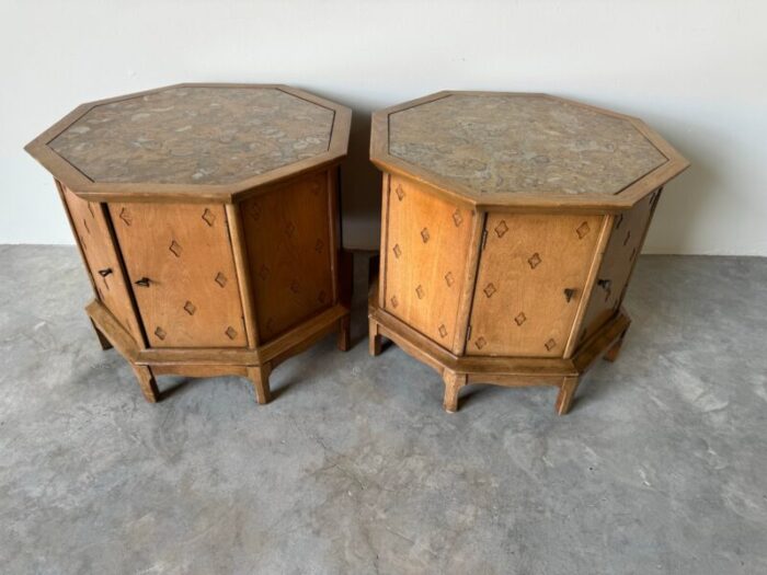 thomasville horizon mid century stone top octagon end tables nightstands a pair 6401