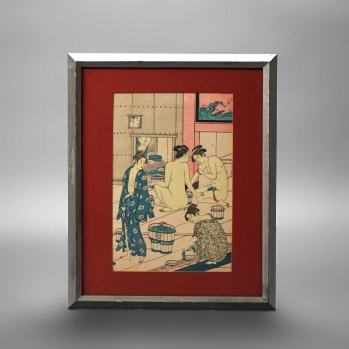 three japanese woodblock genre prints by torii kiyonaga and unknown artist 20thc set of 3 framed 8985