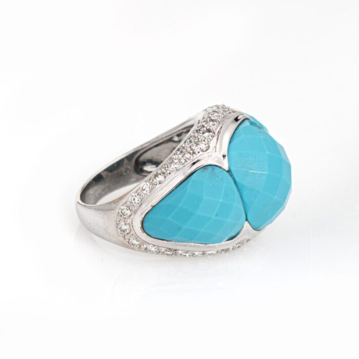 turquoise diamond ring estate 18k white gold sz 6 fine cocktail jewelry 2121