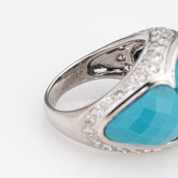 turquoise diamond ring estate 18k white gold sz 6 fine cocktail jewelry 5879