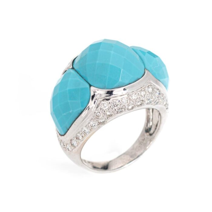 turquoise diamond ring estate 18k white gold sz 6 fine cocktail jewelry 8199