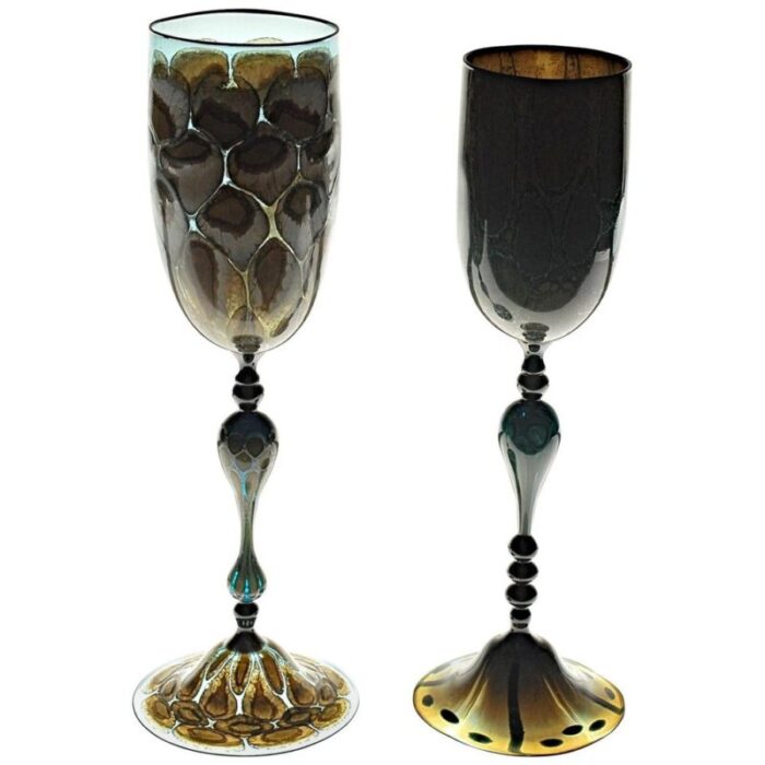 turtoise murano glass goblets from pauly co set of 2 1