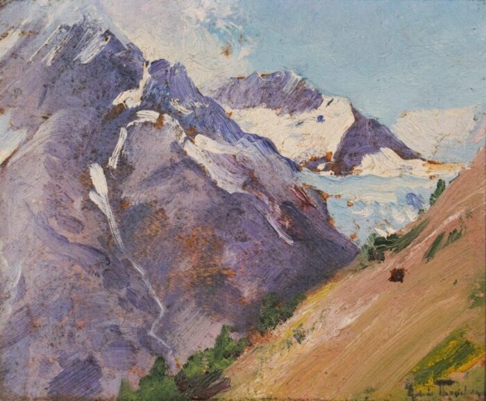 unknown artist mountain landscapes oil on card paintings set of 2 1249