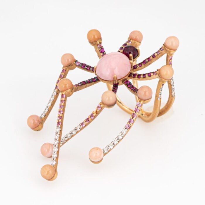 vasari spider ring sz 65 estate 18k yellow gold pink opal diamond rubellite 1768