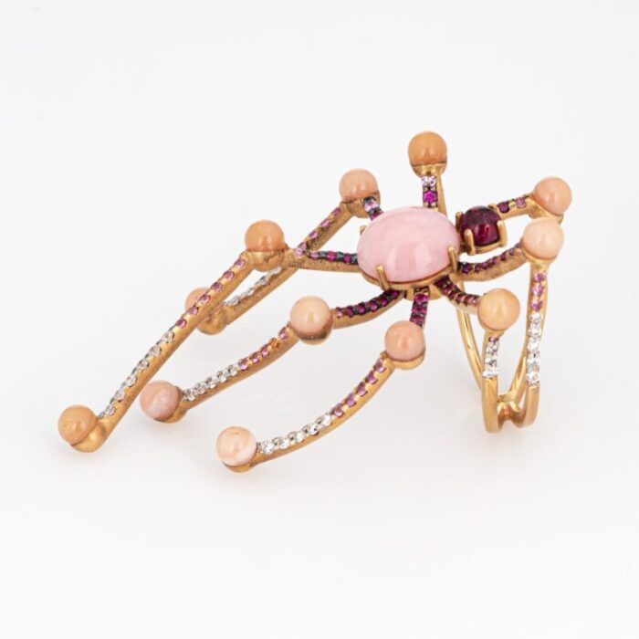 vasari spider ring sz 65 estate 18k yellow gold pink opal diamond rubellite 2225