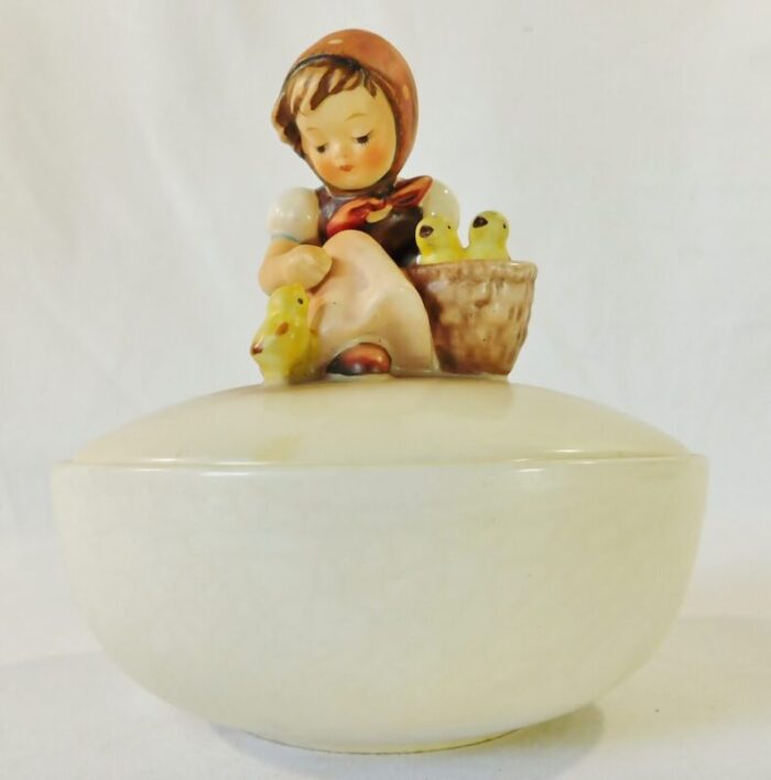 vintage 1960 hummel goebel chick girl porcelain covered candy bowl trinket dish 0059