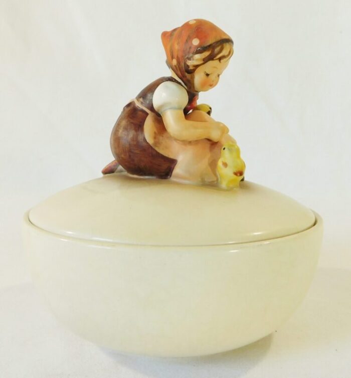 vintage 1960 hummel goebel chick girl porcelain covered candy bowl trinket dish 0481