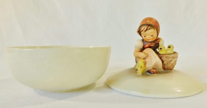 vintage 1960 hummel goebel chick girl porcelain covered candy bowl trinket dish 8367