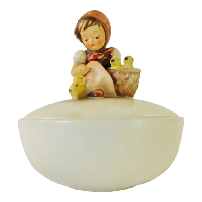 vintage 1960 hummel goebel chick girl porcelain covered candy bowl trinket dish 8951