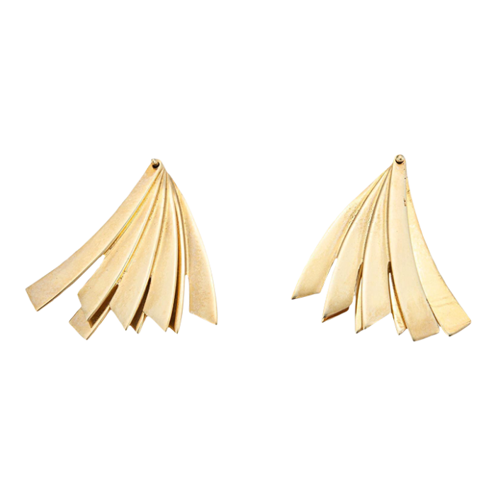 vintage 80s fan earrings 14k yellow gold drops estate fine movable jewelry 4586