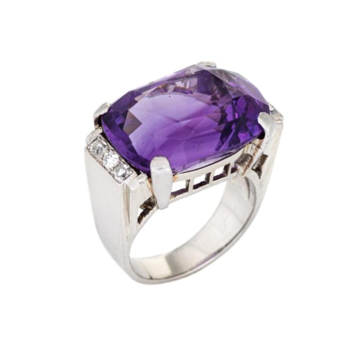 vintage amethyst diamond ring east west 14k white gold sz 5 cocktail jewelry 3922